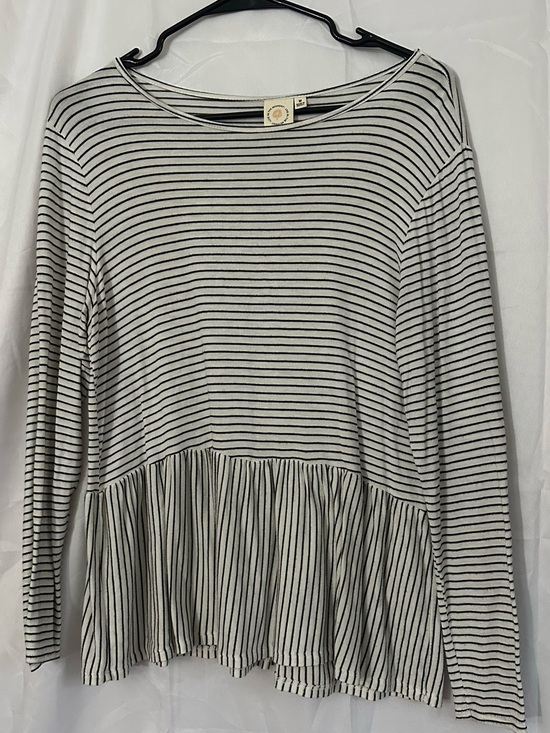 live in the moment Tops - Striped Long-Sleeve Peplum Tee - Black & White